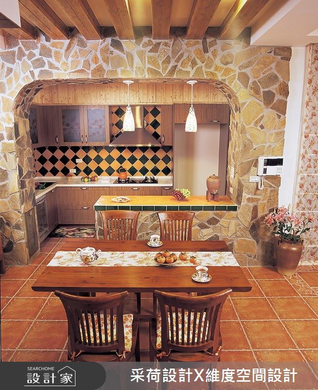 76坪新成屋(5年以下)＿鄉村風餐廳廚房中島案例圖片＿采荷設計X維度空間設計＿采荷X維度_01之11