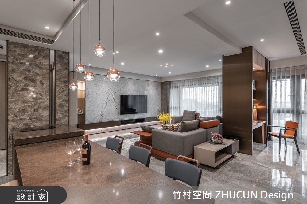 101坪新成屋(5年以下)＿現代風客廳餐廳中島案例圖片＿竹村空間 ZHUCUN Design＿竹村_21 鉑 Platinum_101坪現代風毛胚屋之7