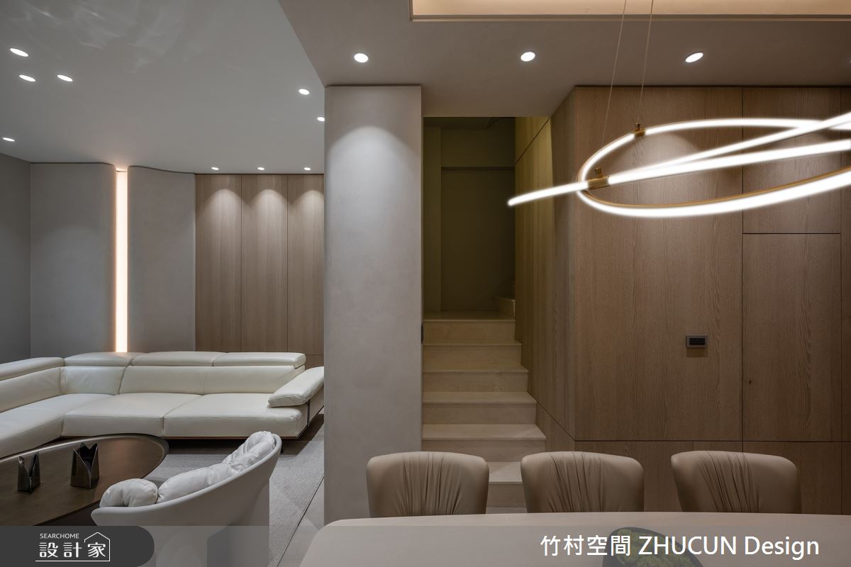 60坪新成屋(5年以下)＿侘寂風客廳餐廳樓梯案例圖片＿竹村空間 ZHUCUN Design＿竹村_31 岡山NO.21_60坪侘寂風透天別墅之7