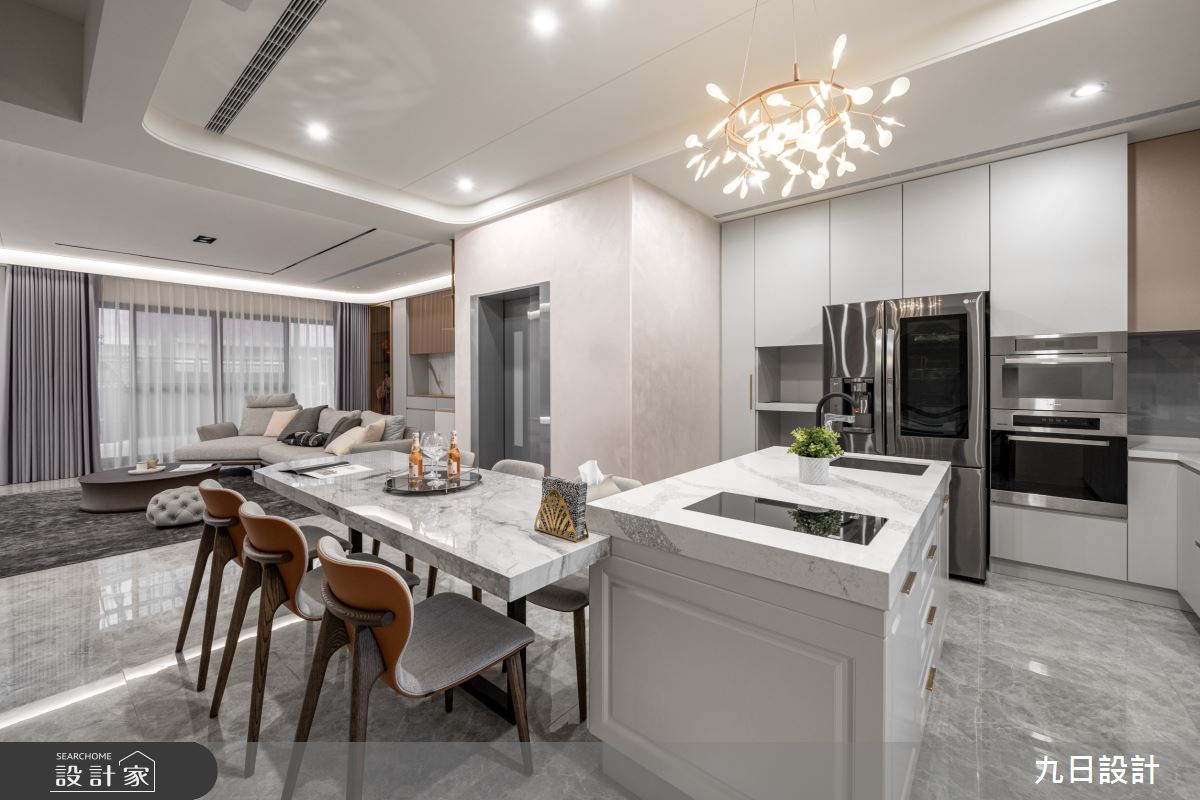 100坪新成屋(5年以下)＿現代美式輕奢風客廳餐廳廚房中島案例圖片＿九日室內裝修設計＿九日_104之24