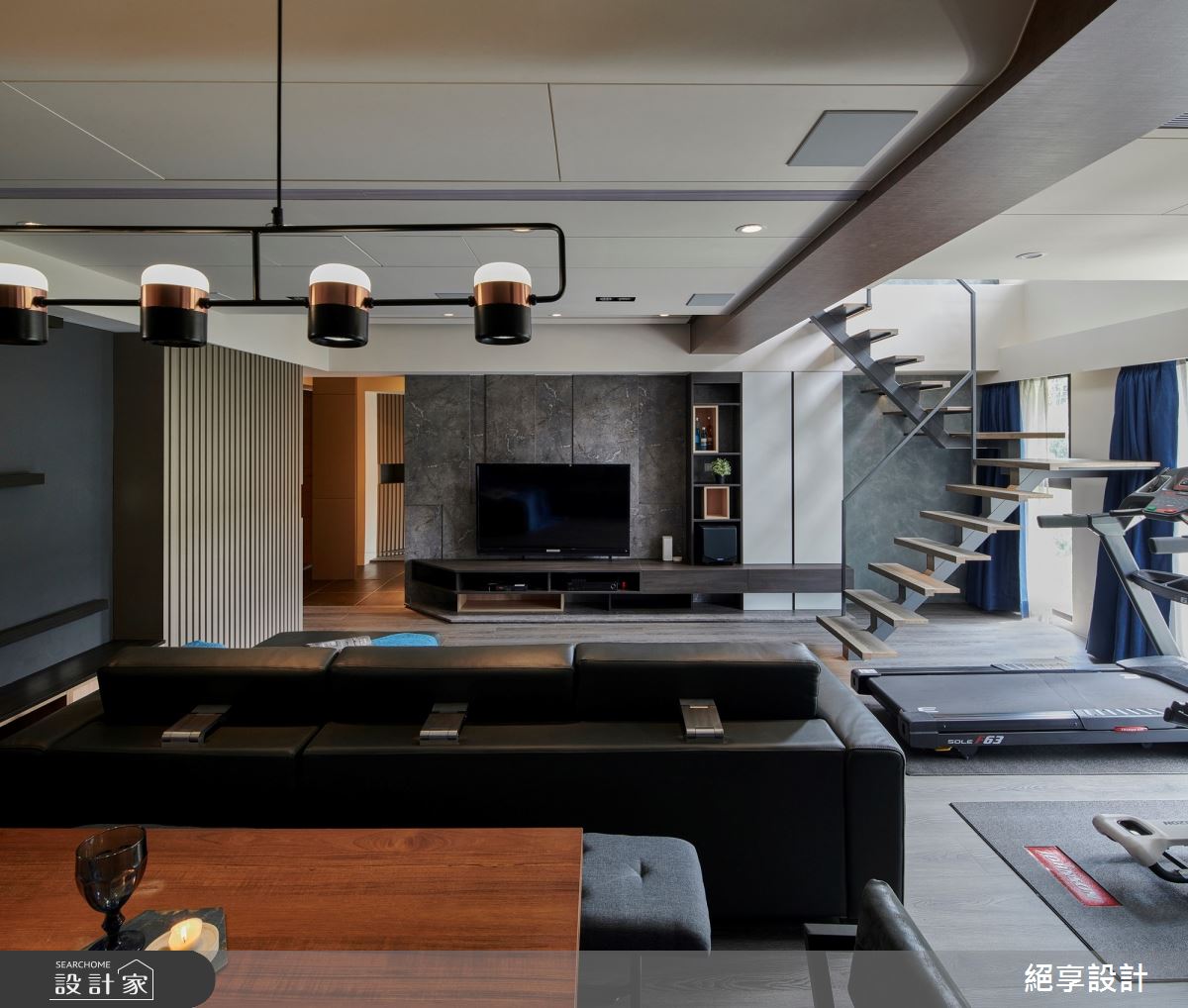 32坪新成屋(5年以下)＿現代風客廳樓梯家庭健身房案例圖片＿絕享設計＿絕享_72之5