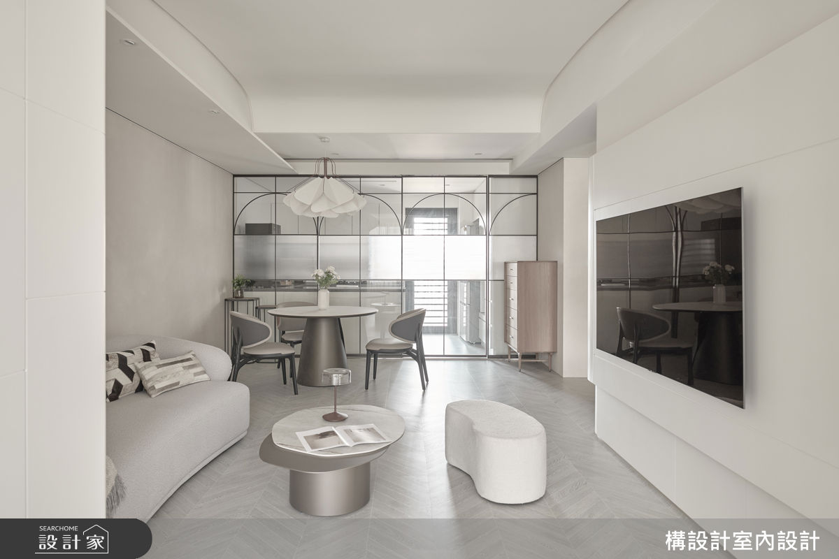 33坪新成屋(5年以下)＿現代風客廳餐廳廚房案例圖片＿構設計＿構設計_弧與白的光景之1