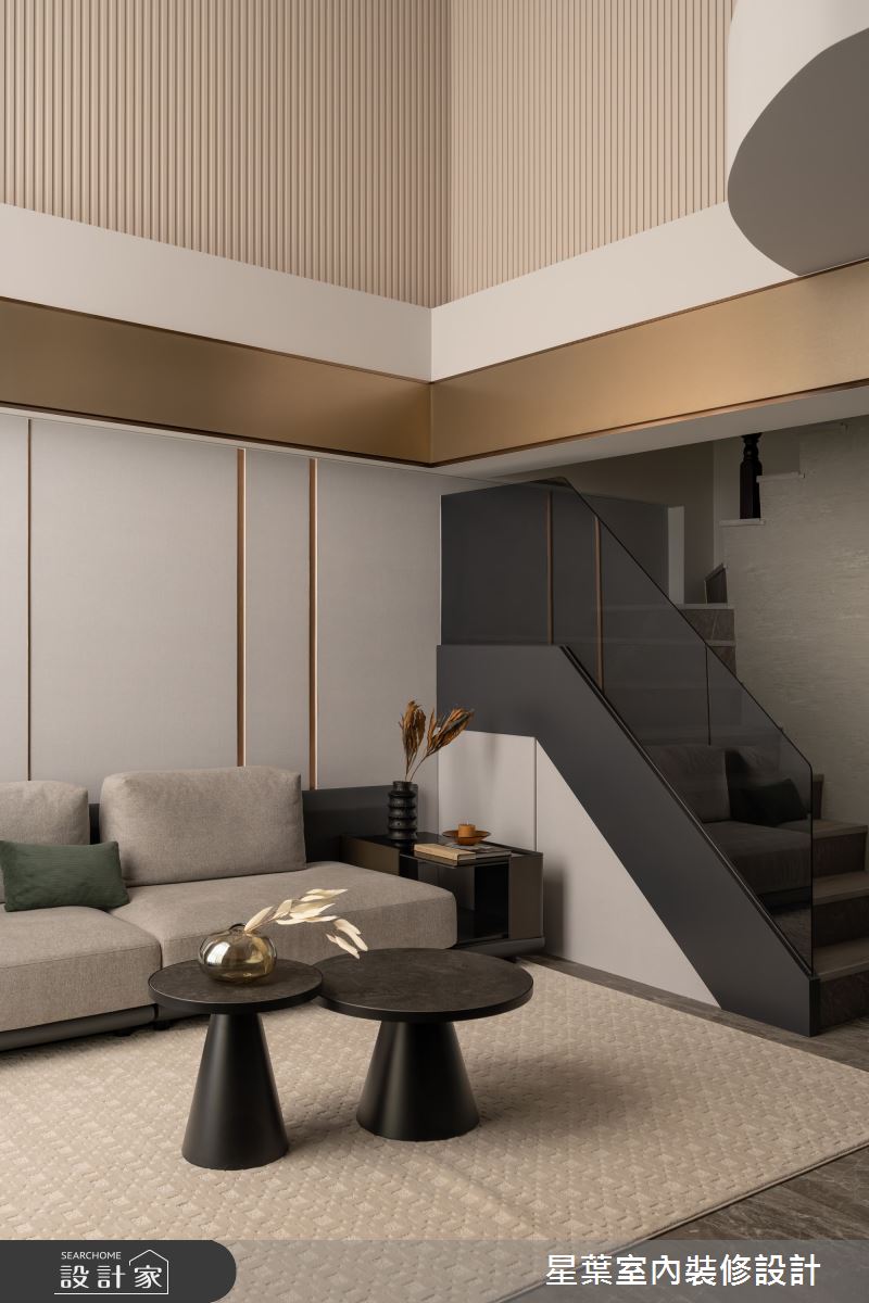 50坪新古屋(10年以下)＿輕奢風客廳樓梯案例圖片＿星葉室內裝修設計＿星葉_60_新北50坪輕奢風之5