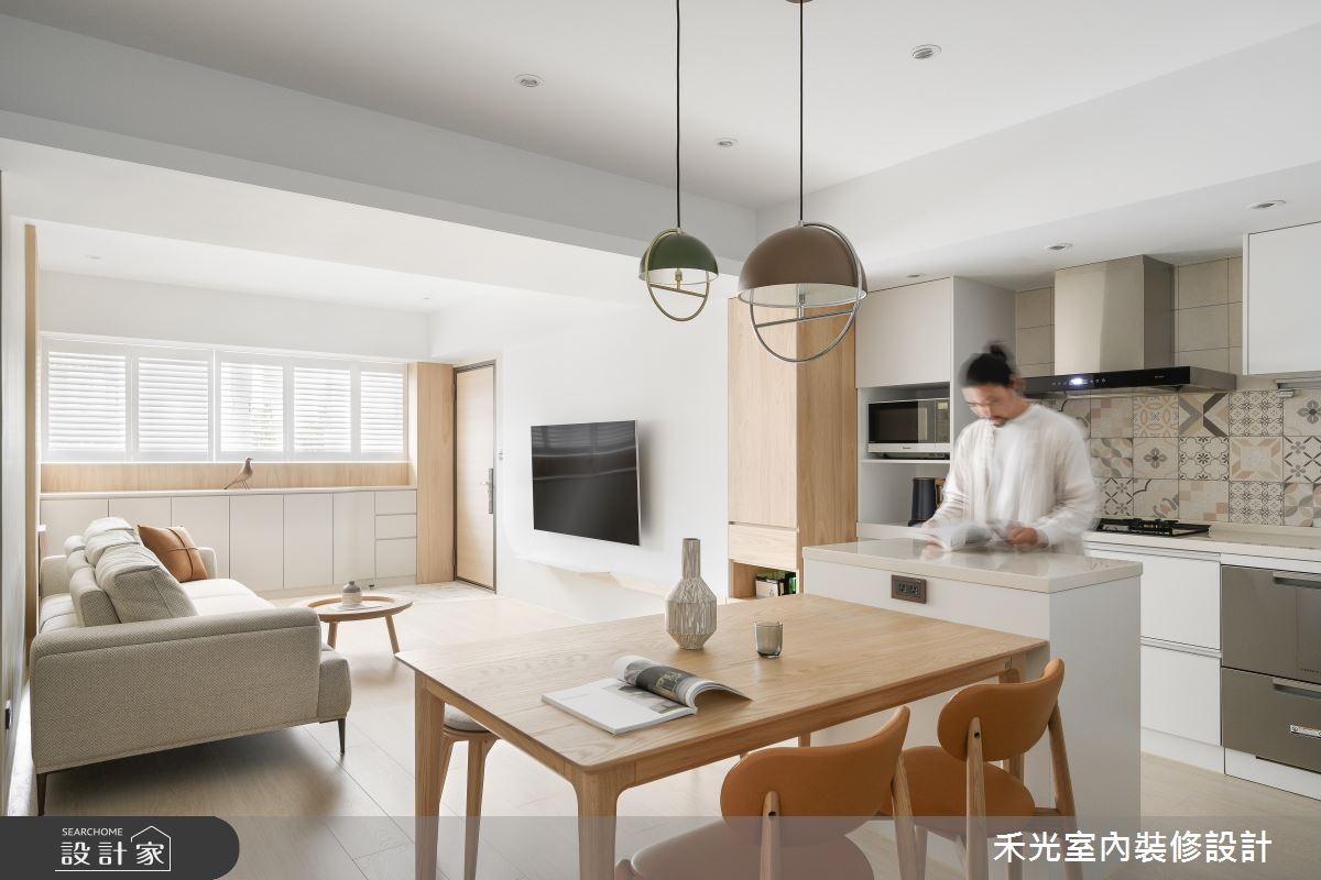 25坪老屋(16~30年)＿簡約風玄關客廳餐廳廚房中島案例圖片＿禾光室內裝修設計有限公司＿禾光_日沐之夏之11