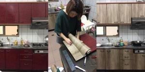 嬌小媽媽靠自己! 獨立翻新櫥櫃貼，老氣廚房變身質感美廚房!_視覺圖