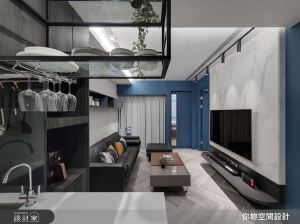 黑白現代風裡的一抹莫蘭迪藍！專屬兩人世界的15坪超機能小宅_視覺圖