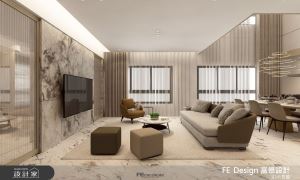 挑高視野串聯72坪毛胚屋!棕色調與石材交織，為現代宅注入雋永質韻_視覺圖