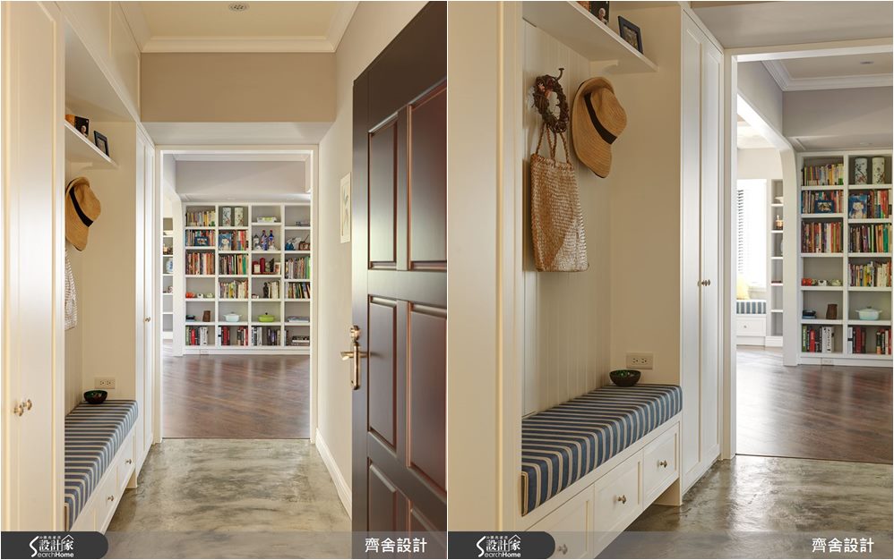 走進奶油白ｘ海軍藍玄關！感受甜蜜超載的 24 坪日光鄉村宅